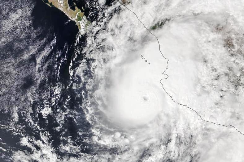 NOAA-20 satellite image of Hurricane Lidia southwest of Puerto Vallarta on Oct 10, 2023, before its Category 4 landfall.