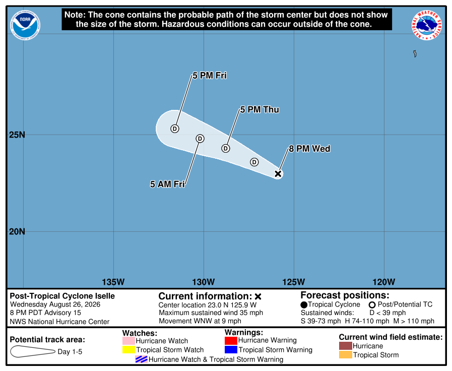 Cono y trayectoria oficial final del National Hurricane Center para Iselle.