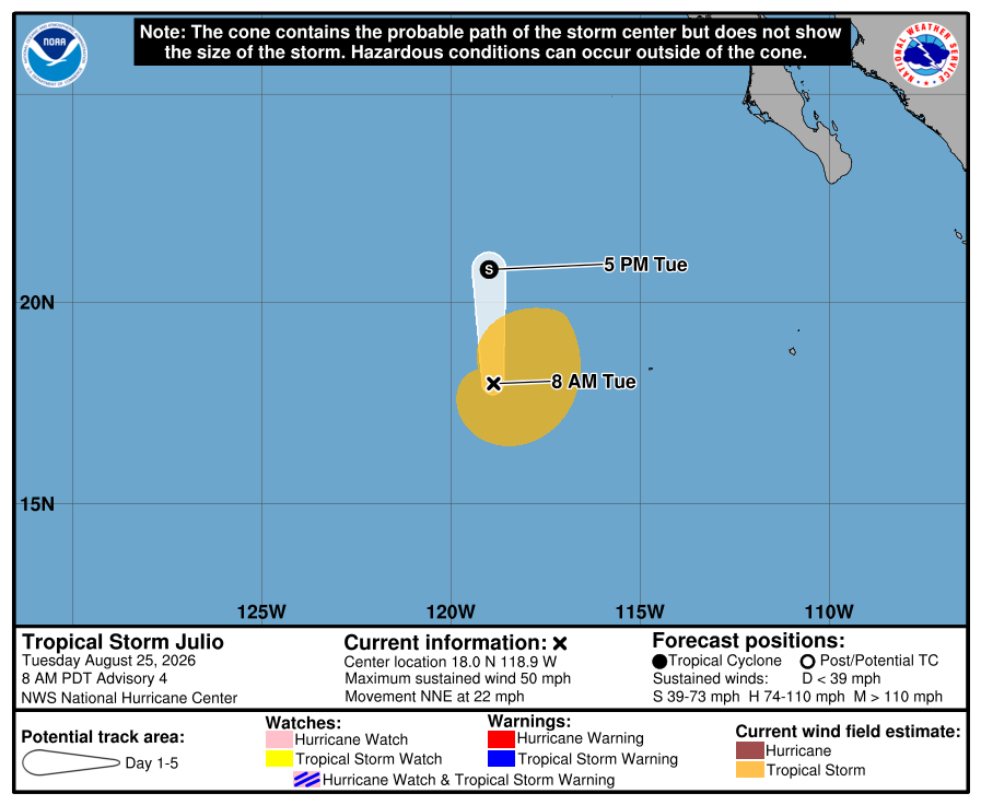 Cono y trayectoria oficial final del National Hurricane Center para Julio.