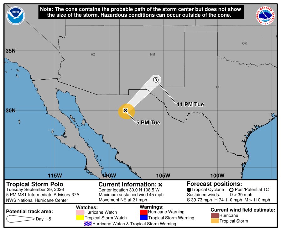 Official National Hurricane Center final forecast cone and track for Polo.